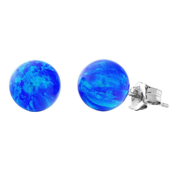 Trustmark 14-20 Gold Filled Tropical Blue Synthetic Opal Ball Stud Post Earrings 